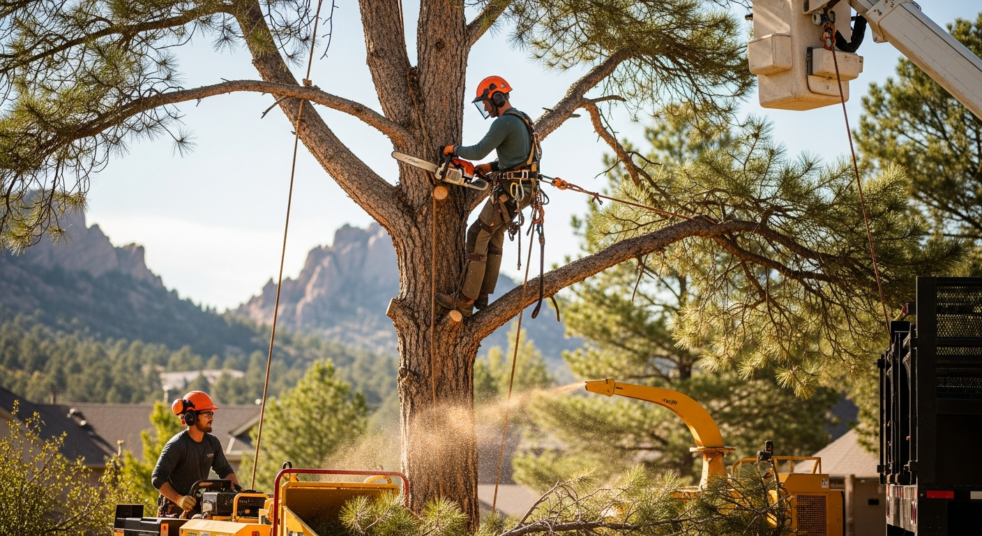 Professional tree service crew working in Castle Rock, Colorado